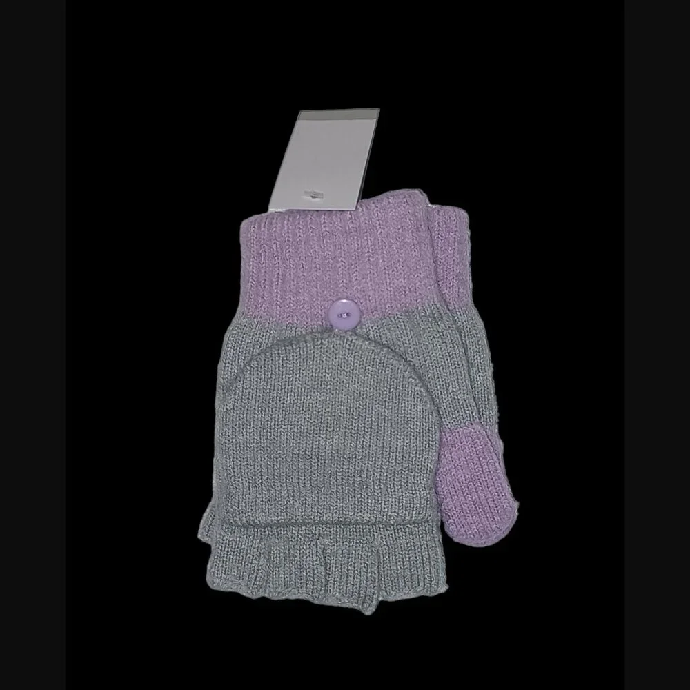 BP Nordstrom Gray Orchid Bouquet Purple Convertible Finger Less Gloves Mittens